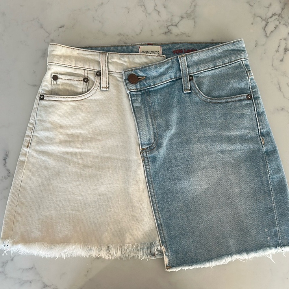 Alice + Olivia Two-Tone Denim Mini Skirt